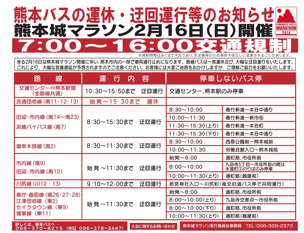 熊本城マラソン2017交通規制バス