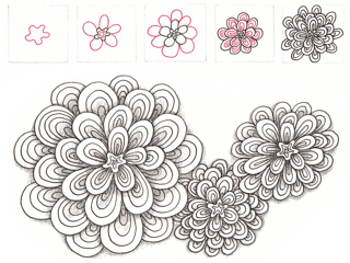 ゼンタングルの花の形のパターン1